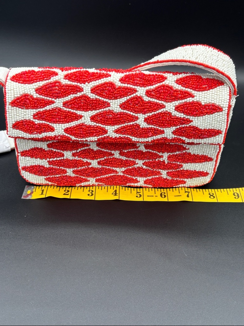 Anthropologie Fiona Beaded Red Lips Shoulder Bag - Red and White - Picture 7 of 11